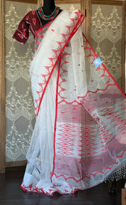 Muslin Jamdaani - White Red