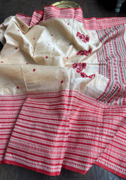 Pure Gachi Tussar Silk - Cream Red