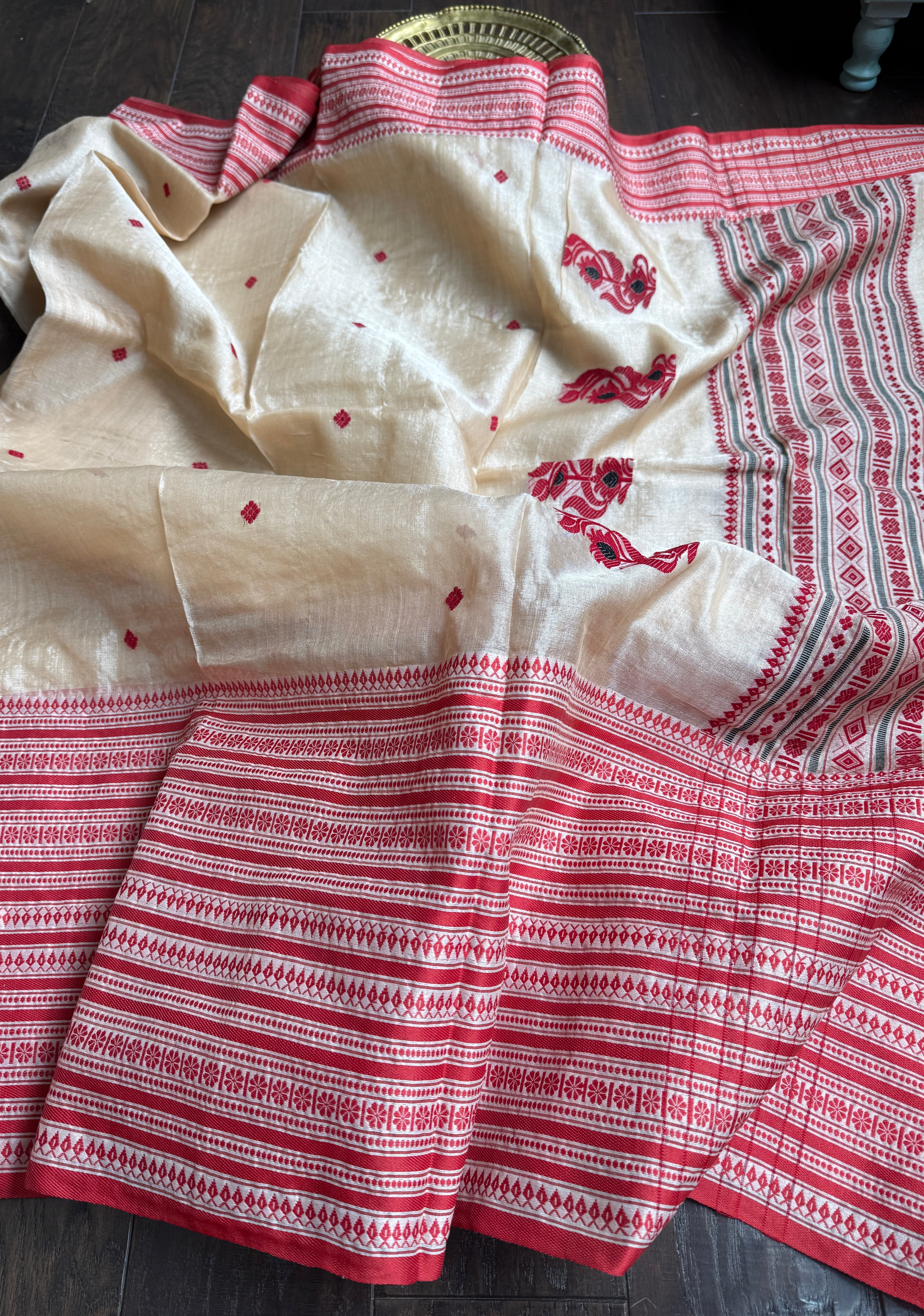 Pure Gachi Tussar Silk - Cream Red