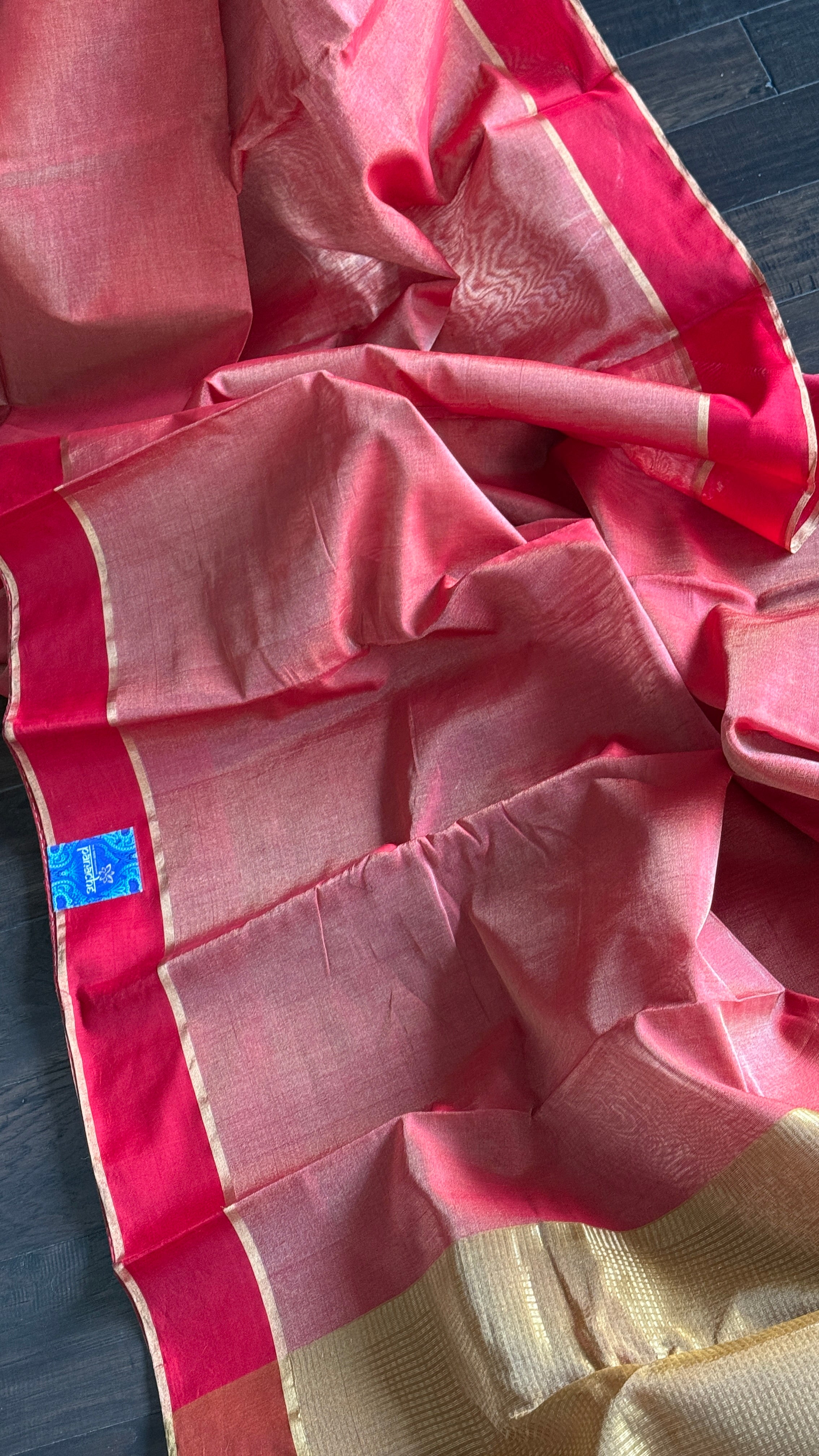 Chanderi Silk Cotton Tissue - Red Woven
