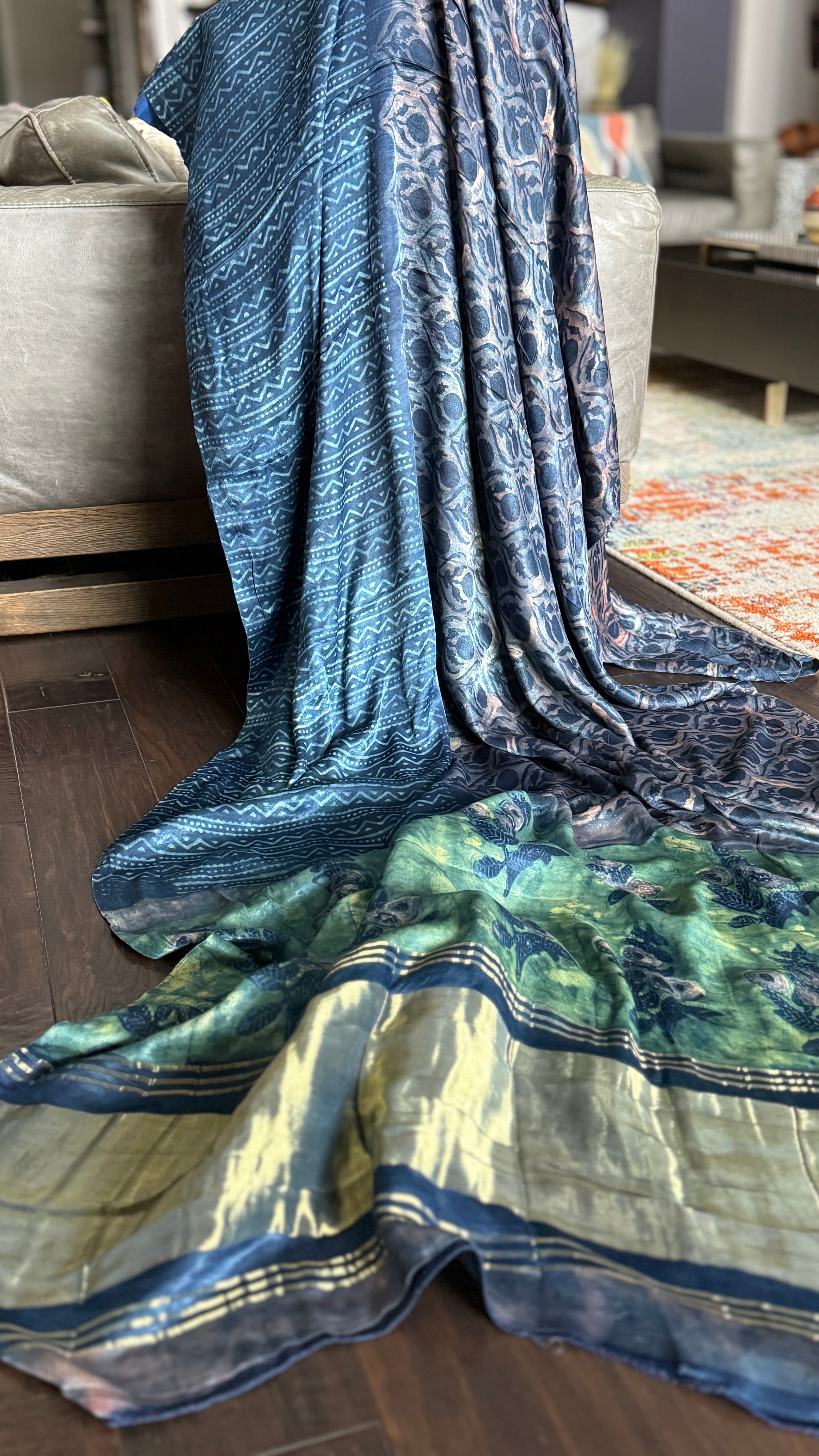 Modal Silk Vegetable Organic Dye Saree - Indigo Blue