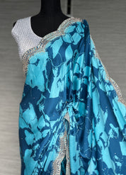 Designer Crepe Satin - Blue Firozi
