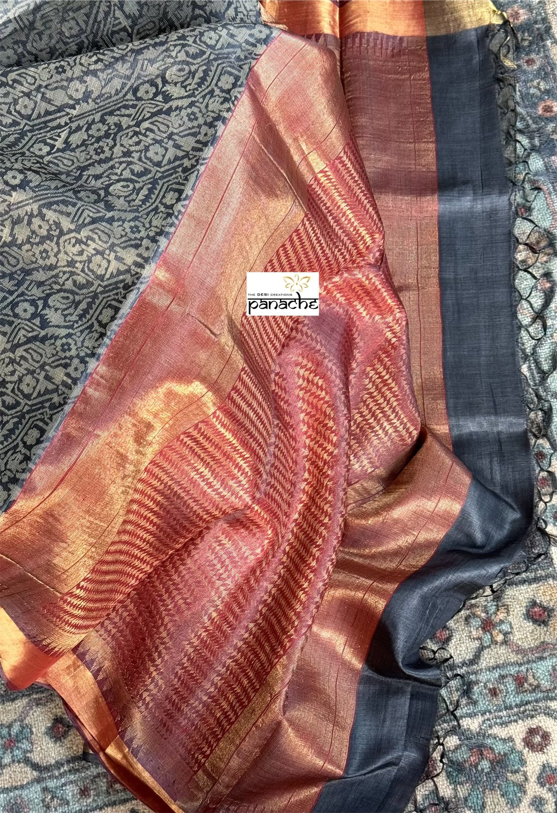 Pure Tussar Silk - Black Resham Woven