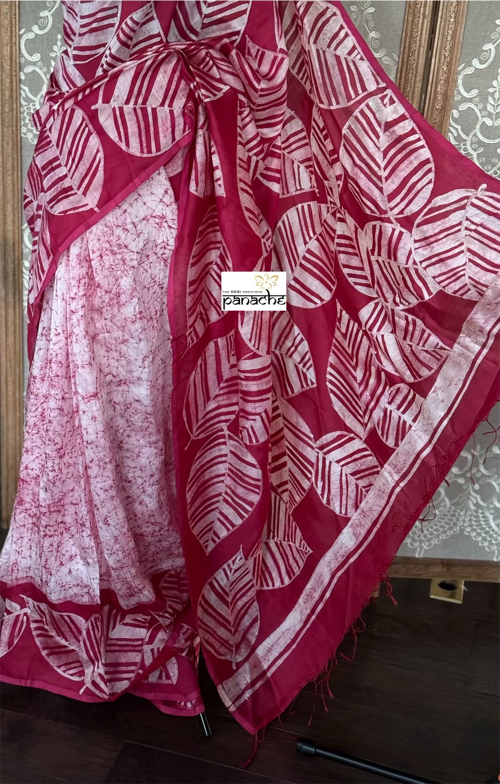 Bafta Tussar Hand Batik - Raspberry Color