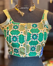 Designer Blouse - Green Black Woven