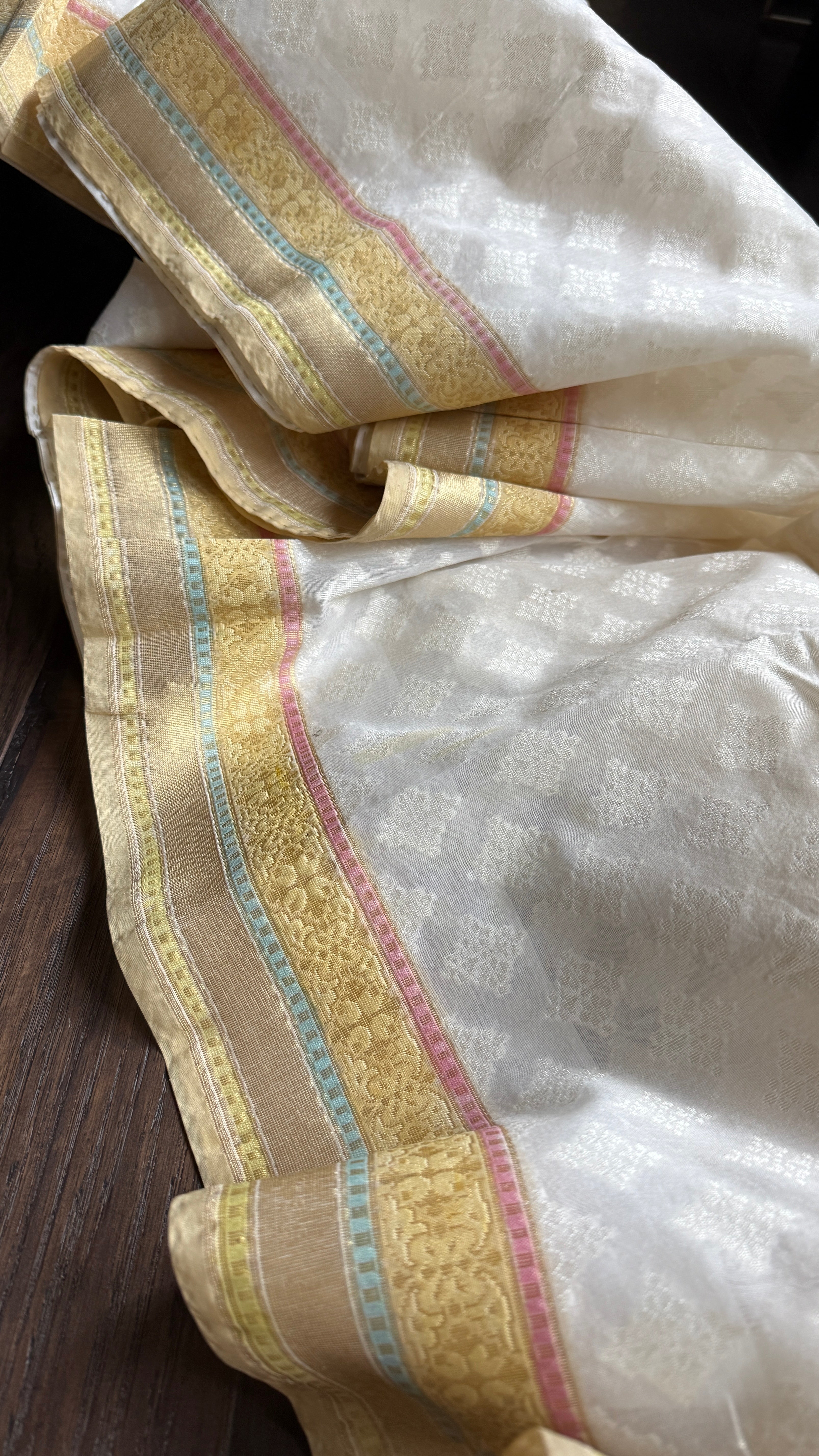 Kora Cotton Banarasi - White Woven