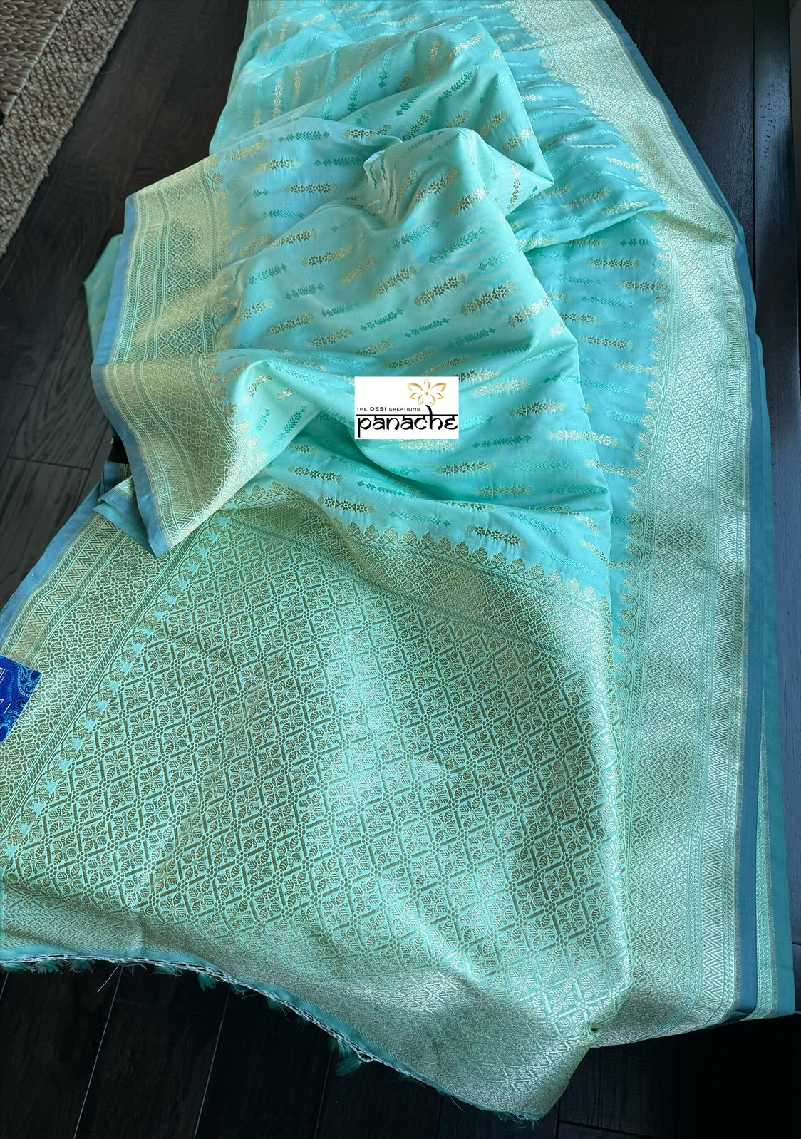 Soft Silk Banarasi - Aqua Sea Green