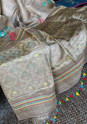 Pure Tussar Silk Jamdaani - Tan Color