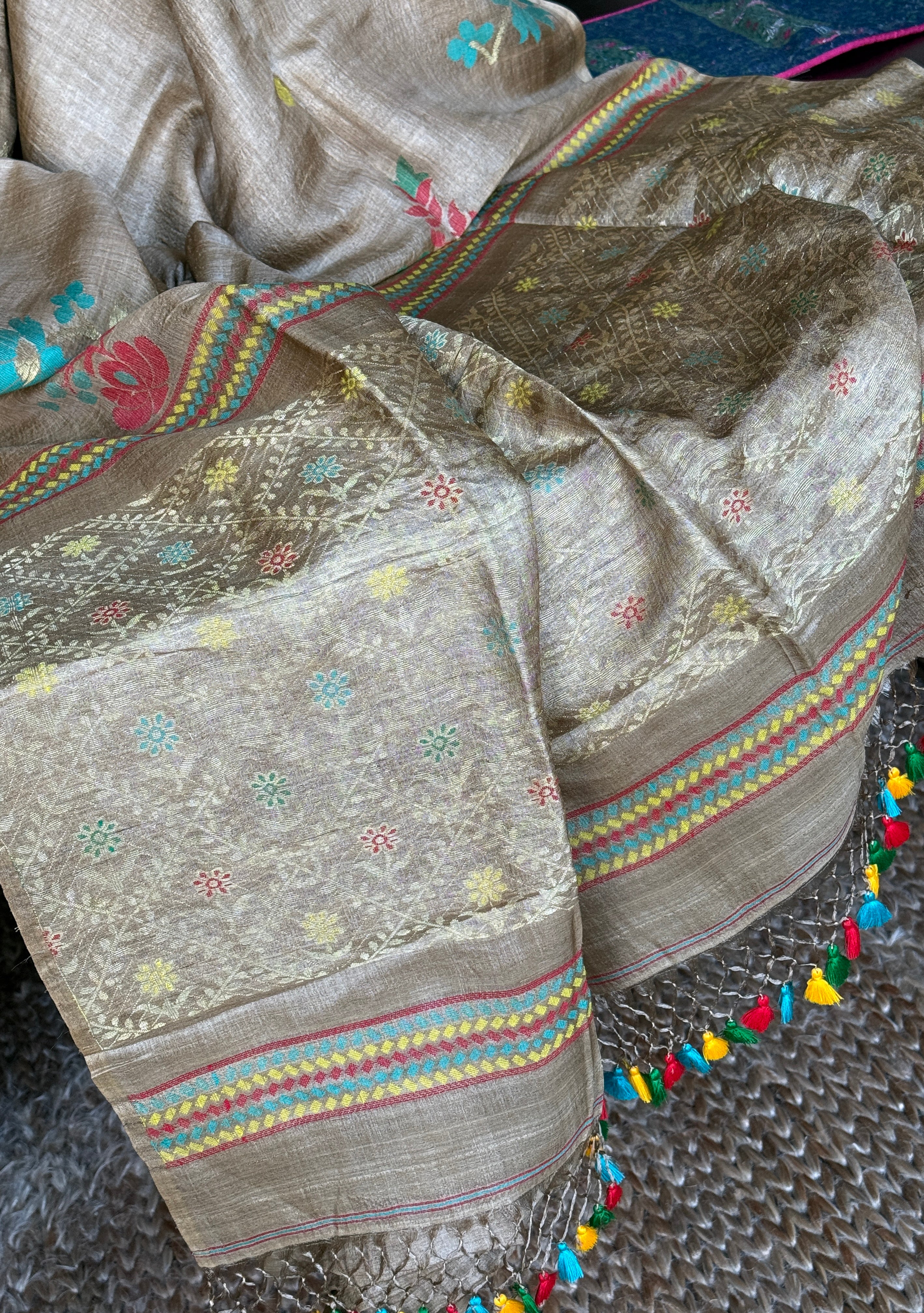 Pure Tussar Silk Jamdaani - Tan Color