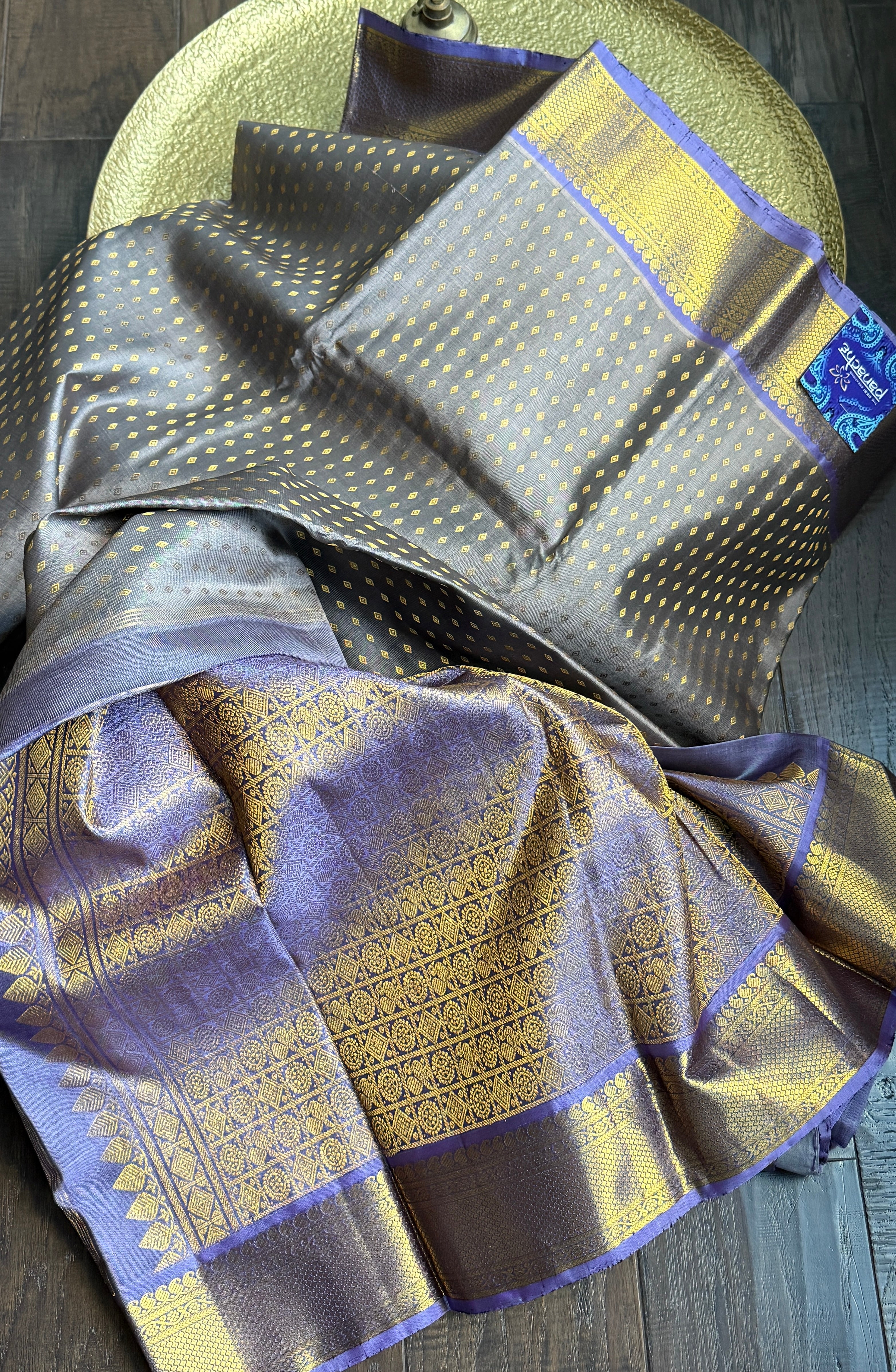Pure Silk Kanjivaram - Grey Violet 2g Pure Zari Bridal Saree