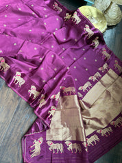 Designer Satin Silk - Purple Horse Woven
