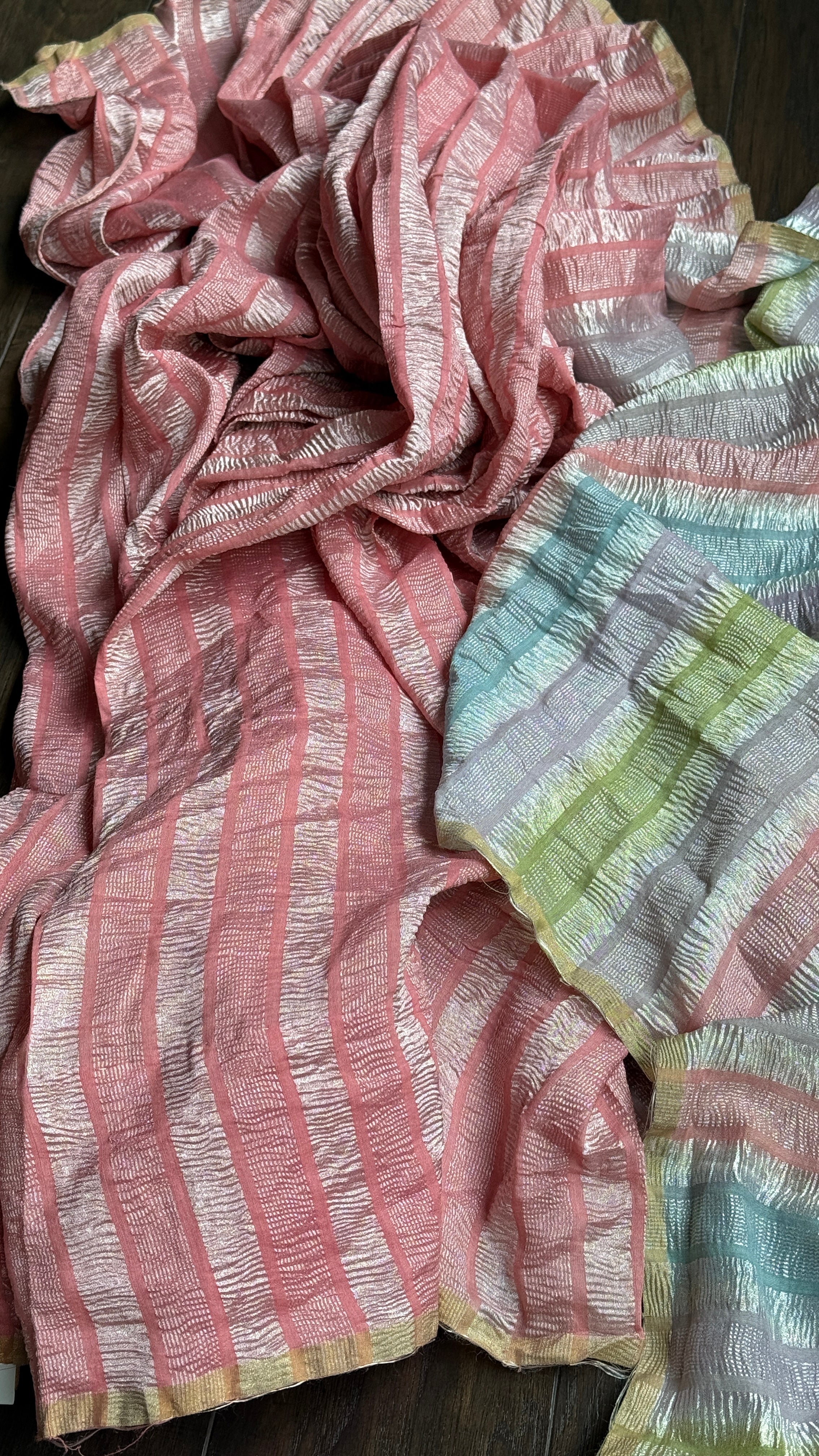 Pure Muga Silk Crushed Zari Banarasi - Peach Pink Hand Dyed