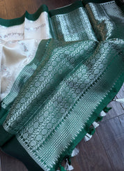 Chiniya Silk Leheriya Banarasi - Off White Green Woven