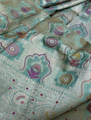 Pure Katan Silk Banarasi - Aqua Blue Multi Meenakari