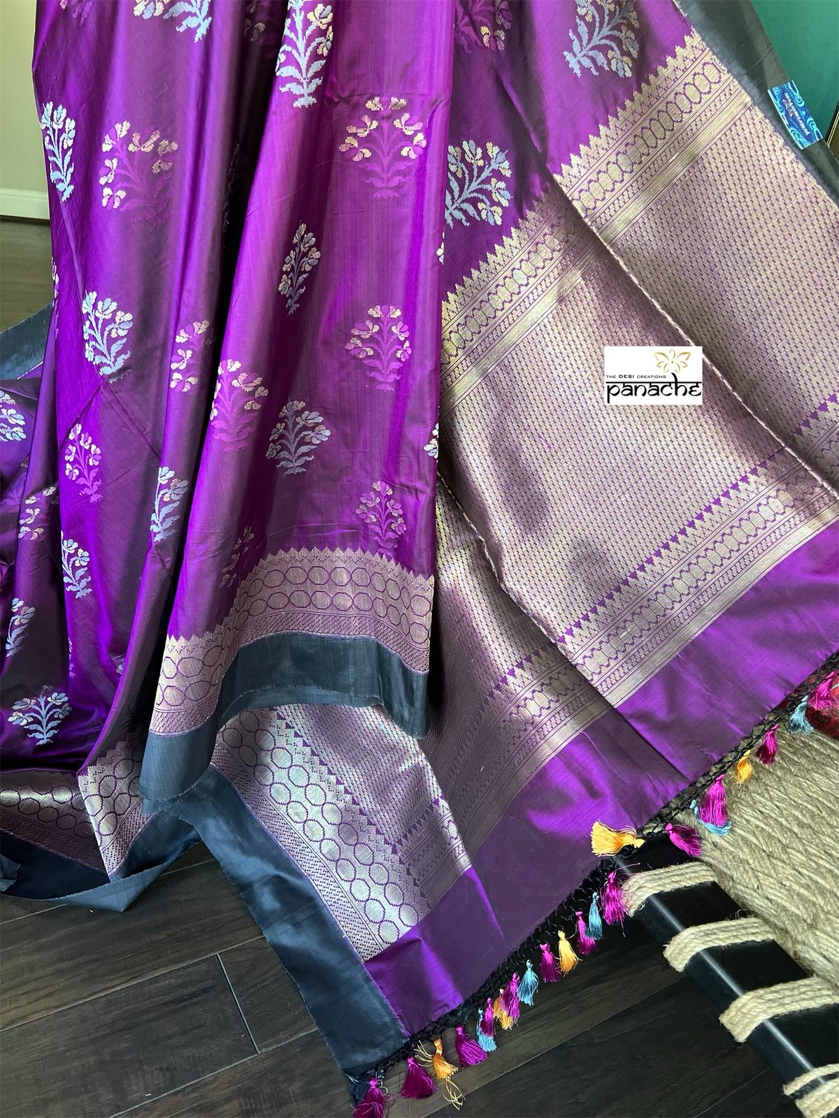 Pure Silk Katan Banarasi - Purple Meenakari Motifs