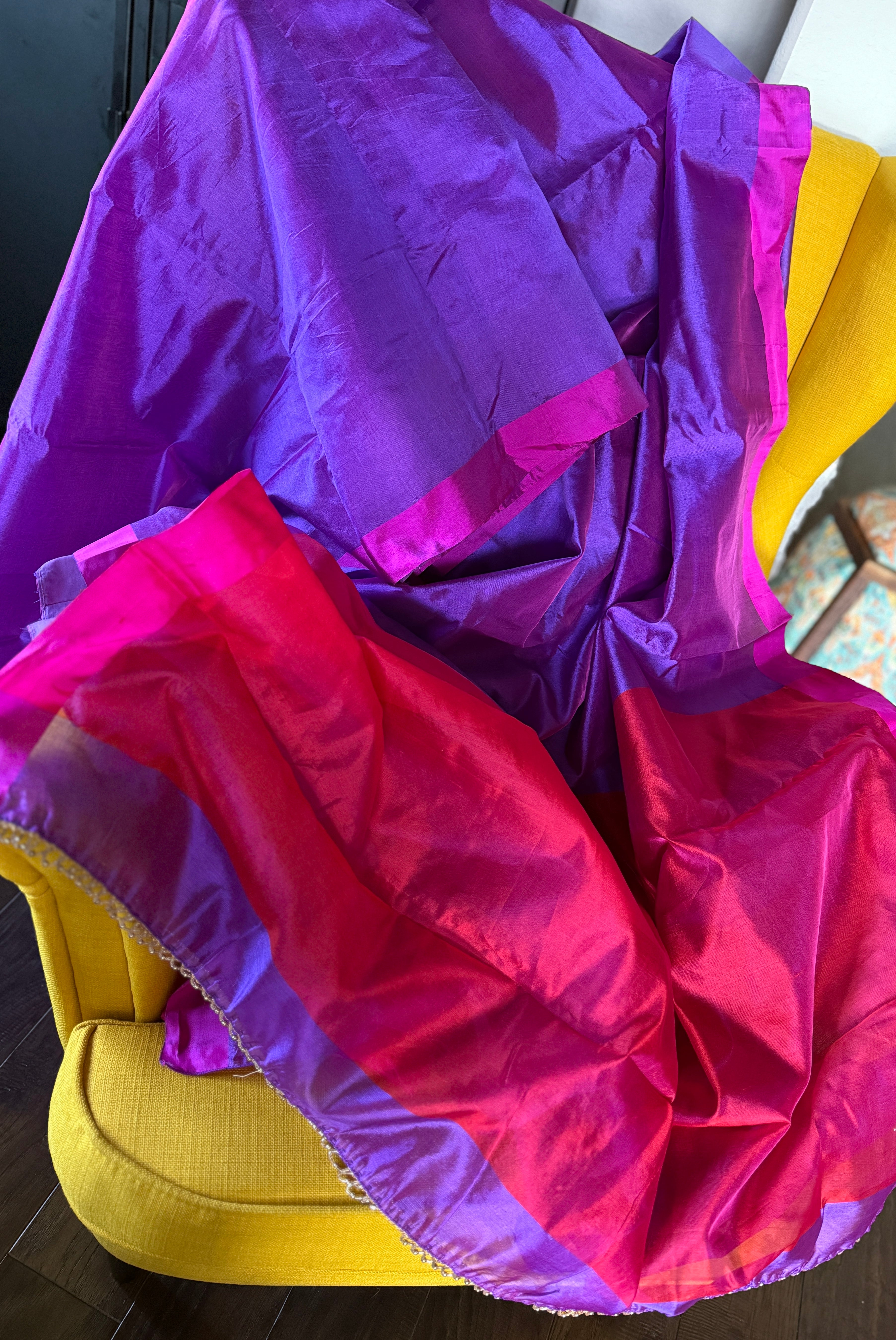 Pure Chanderi Pattu Silk - Purple Magenta Pink