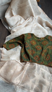Designer Blouse - Green Ajrakh Printed
