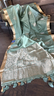 Pure Katan Silk Borderless Banarasi - Dark Green Red Kadhua
