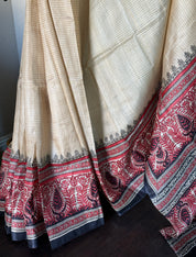 Pure Tussar Silk - Cream Black Red