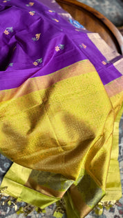 Pure Silk Kanjivaram - Purple Lime Green Yellow