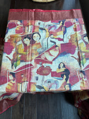 Pure Tussar Silk - Beige Red Printed