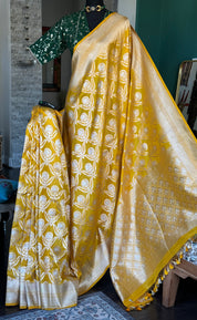 Pure Silk Katan Banarasi- Yellow Gold Zari