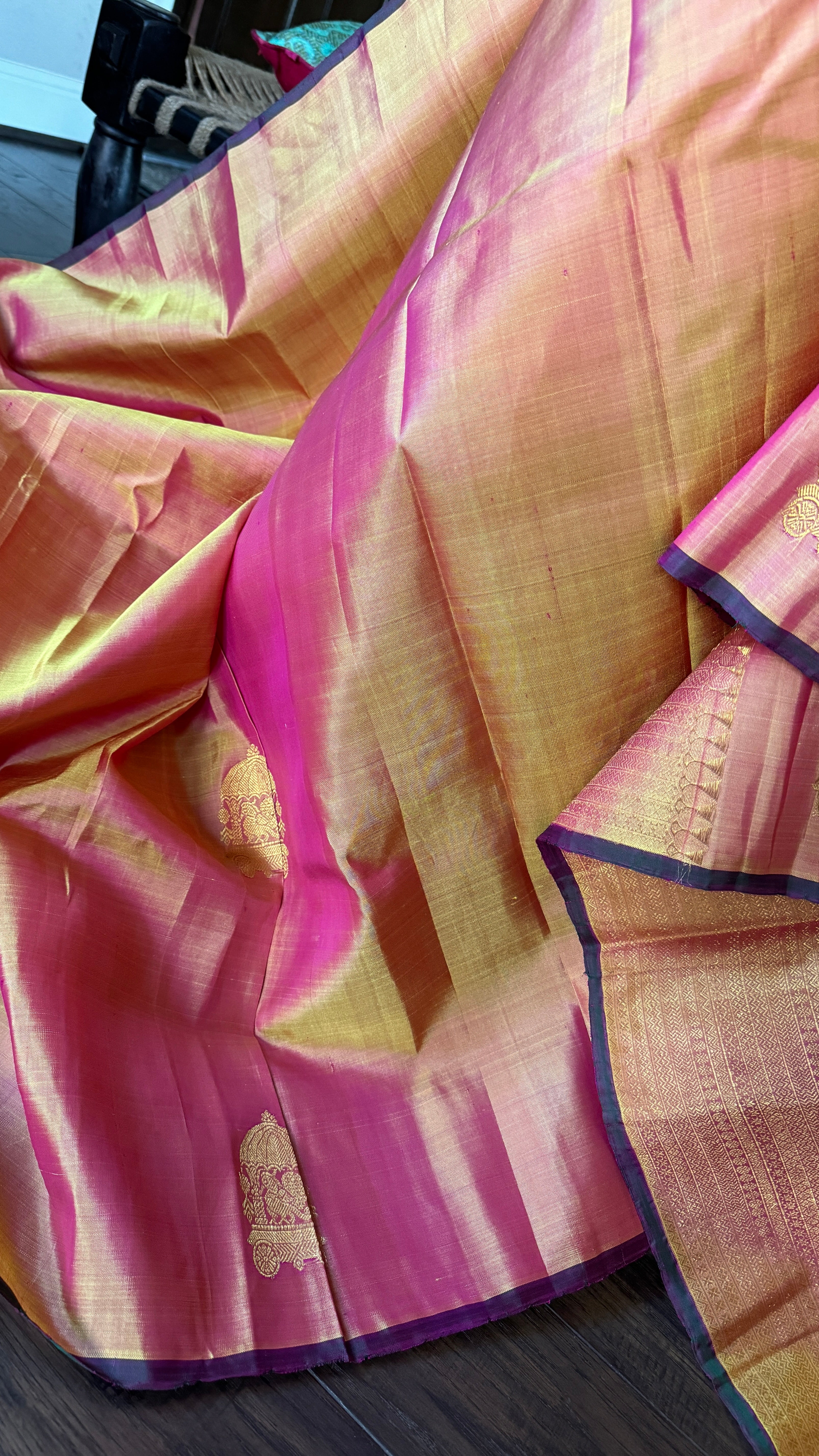 Pure Silk Kanjivaram - Orange Pink Dual shaded