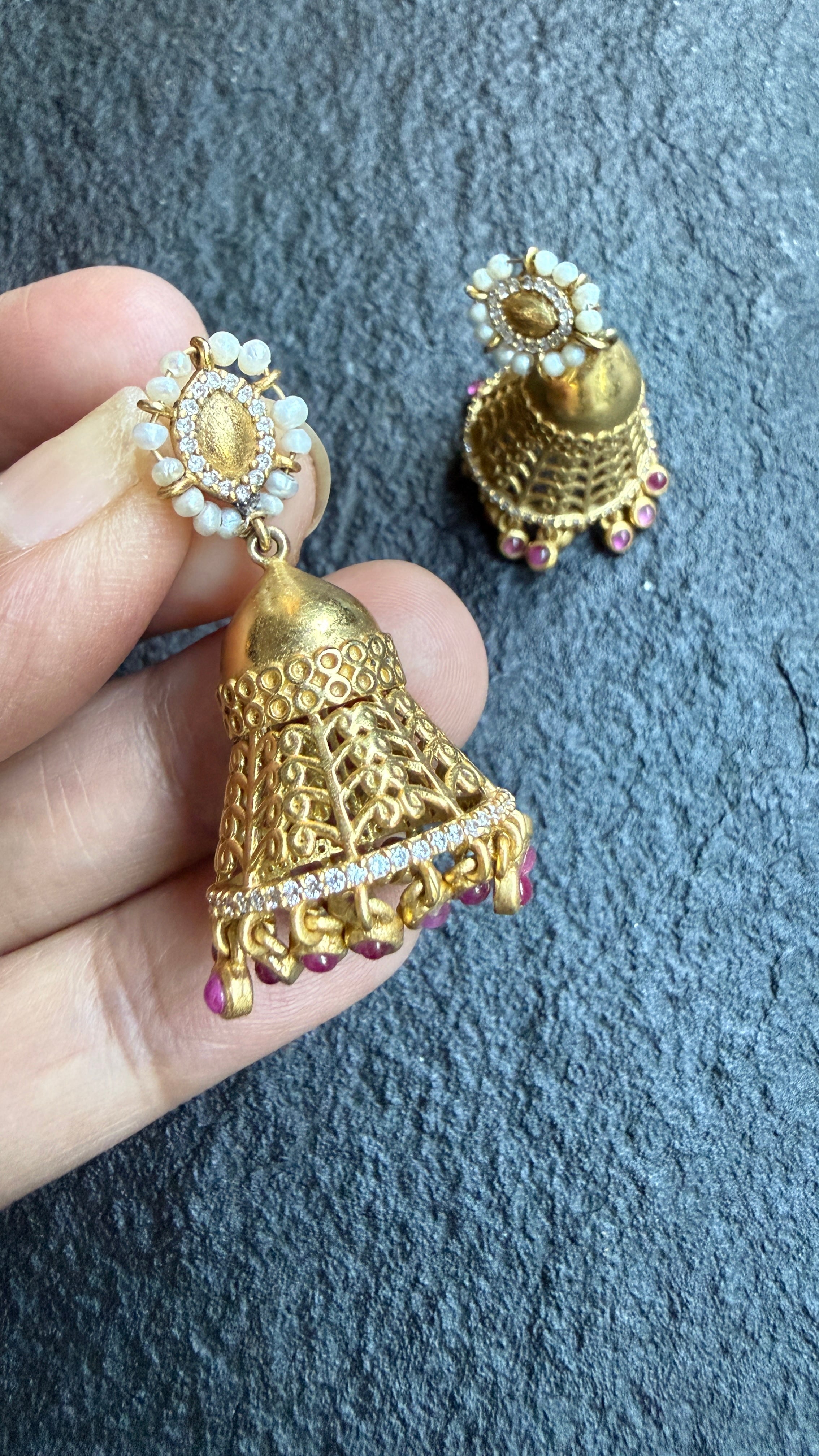 Earring 925 Silver - Gold Kundan Pearl Jhukmi