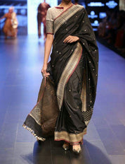 Katan Silk Banarasi - Black Red Kadwa