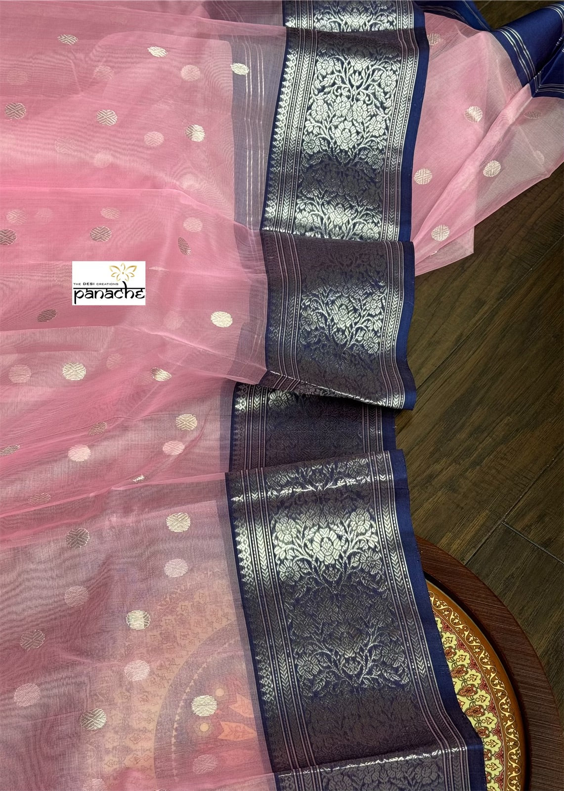 Chanderi Organza Silk - Baby Pink Blue