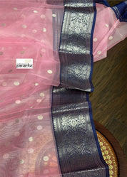 Chanderi Organza Silk - Baby Pink Blue