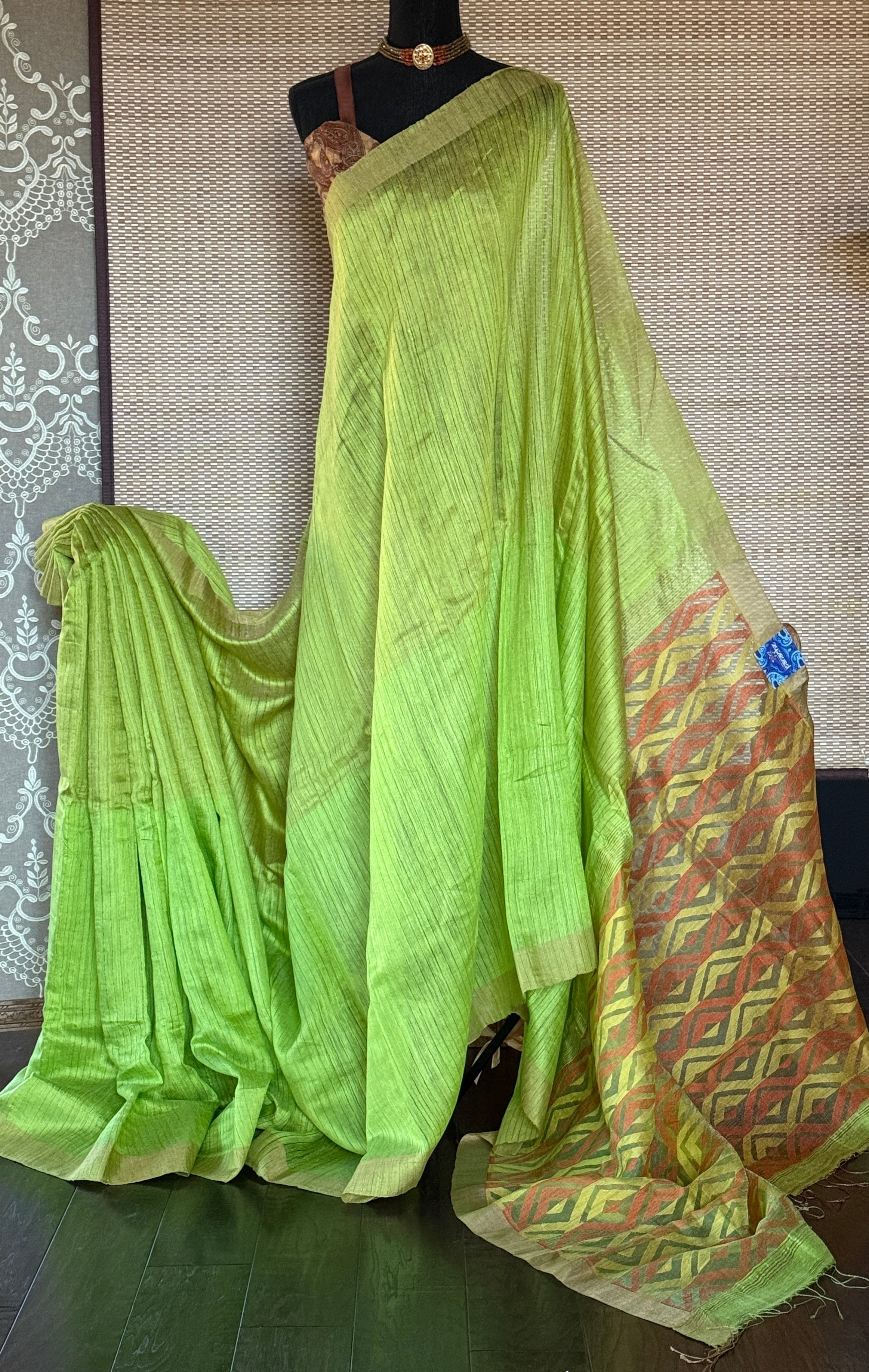 Pure Matka Silk - Green Zari Woven