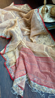 Hand Zardozi Pure Chanderi Tissue Silk - Golden Woven