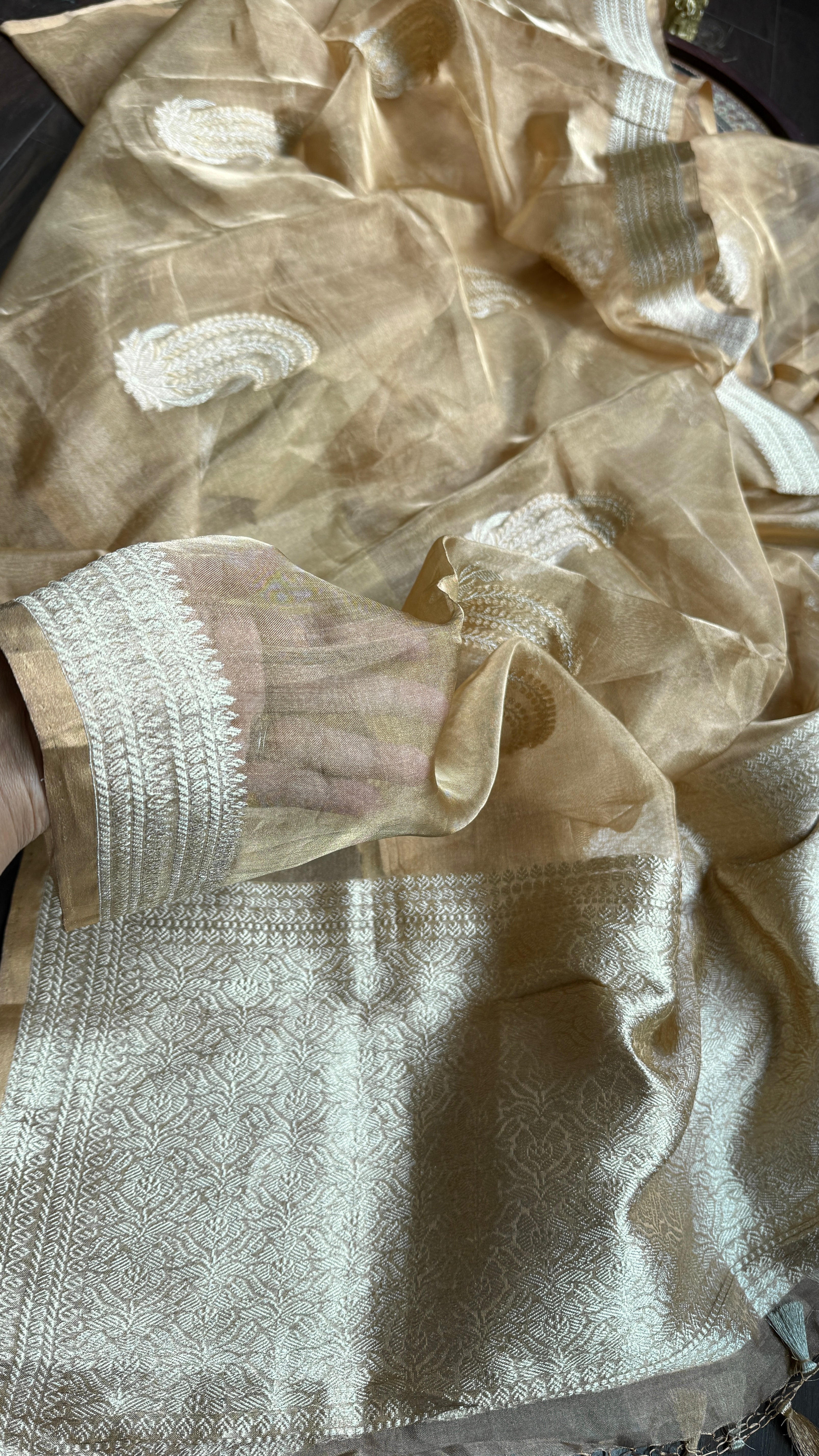 Pure Tissue Silk Banarasi - Golden Khadhua Woven