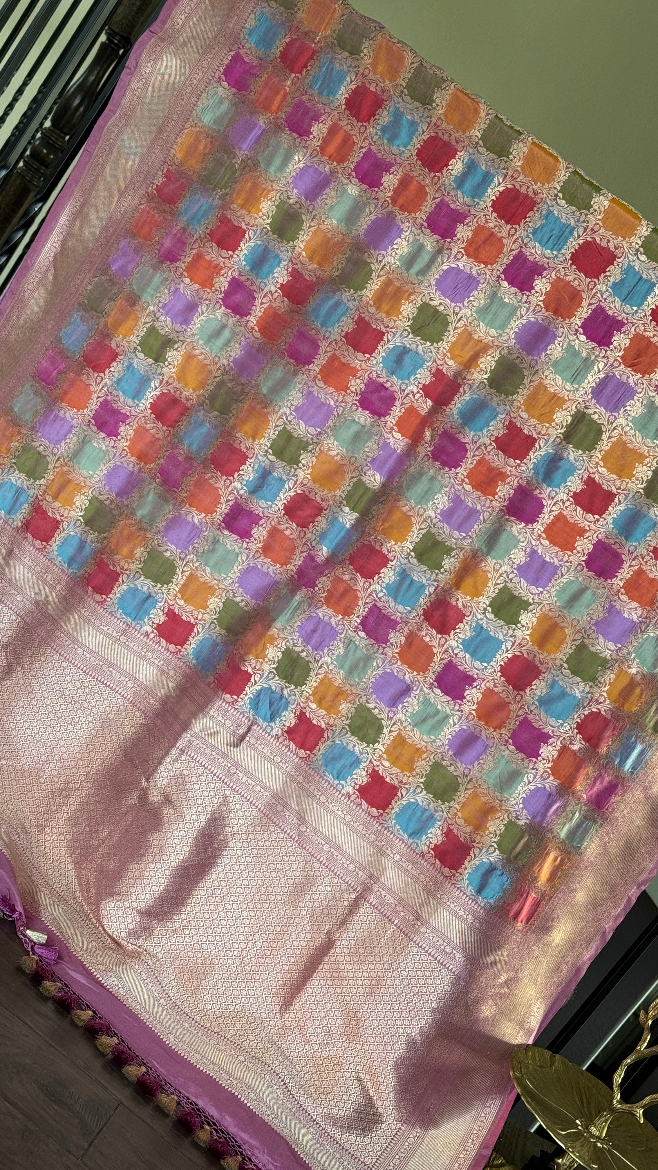 Pure Silk Banarasi - Thulian Pink Multi Color