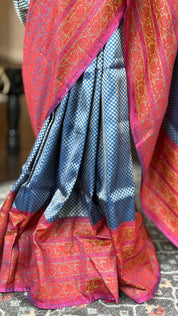 Pure Silk Brocade Banarasi - Blue Red