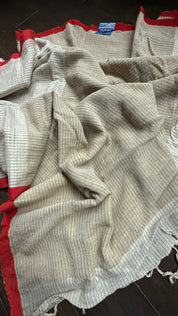 Pure Khadi Cotton Jute Handloom - Off White Red