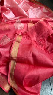 Pure Tussar Silk Woven - Pink resham woven