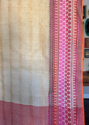 Pure Tussar Silk - Beige Striped Multi color