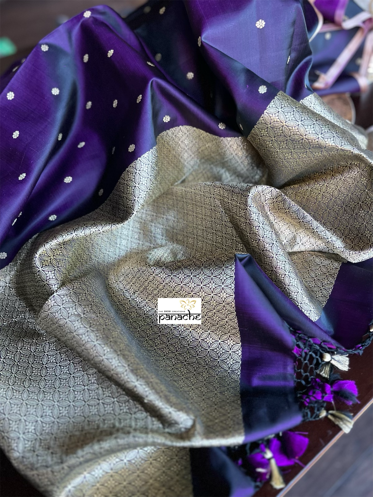Pure Silk Mashru Banarasi- Black Purple