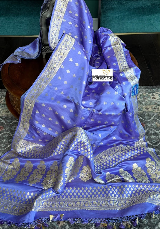 Pure Silk Mashru Banarasi- Violet Antique Zari