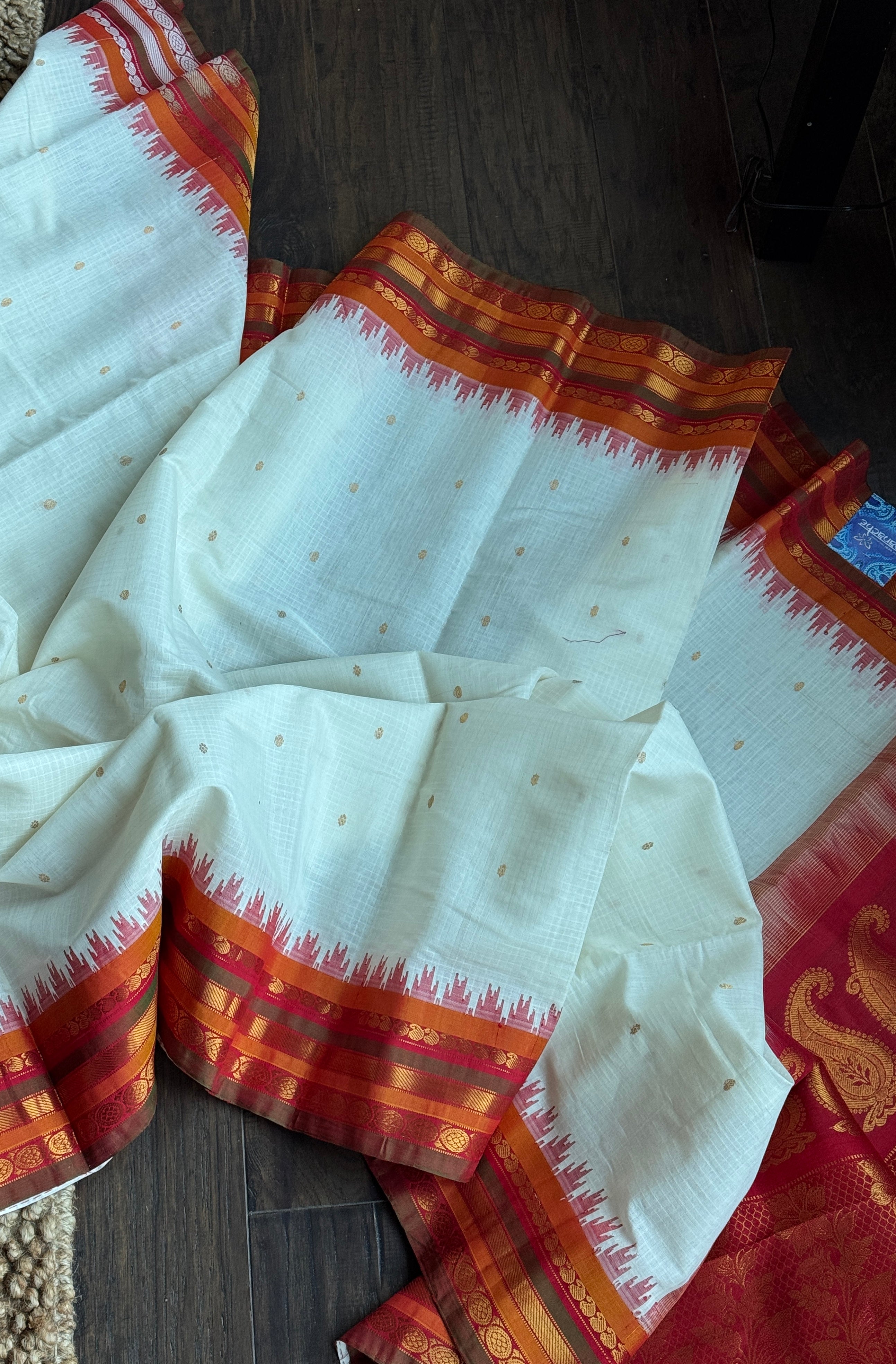 Pure SICO Kuttu Gadwal - Off White Orange Red