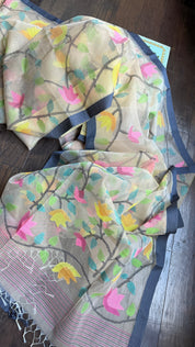 Muslin Tantuj Jamdaani- Light Cream Tan Jangla