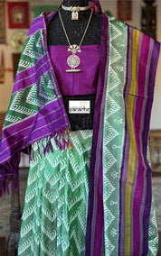 Pure Silk Ikat -  Green Purple Pochampally