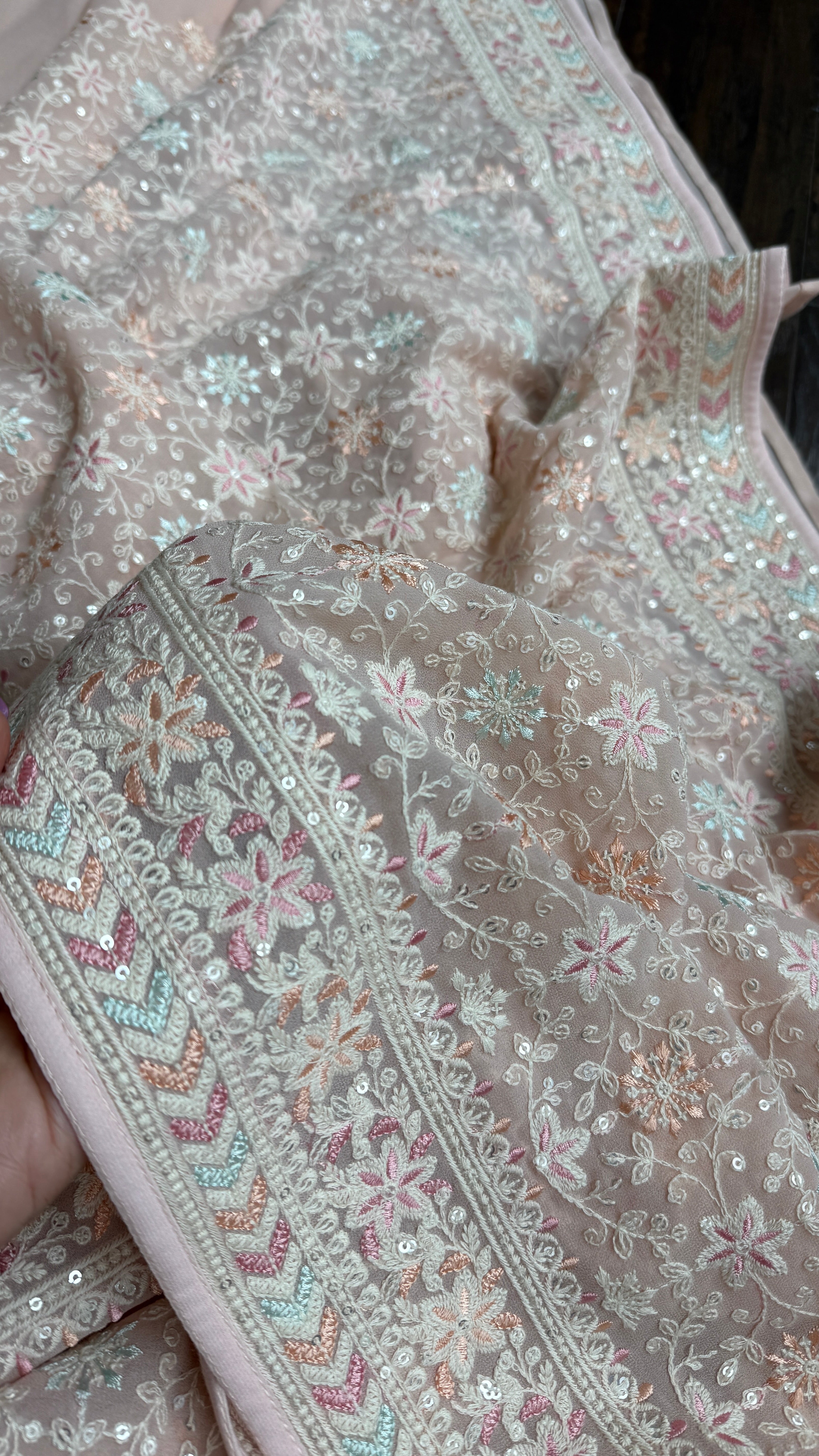 Designer Georgette Embroidered - Light Baby Pink