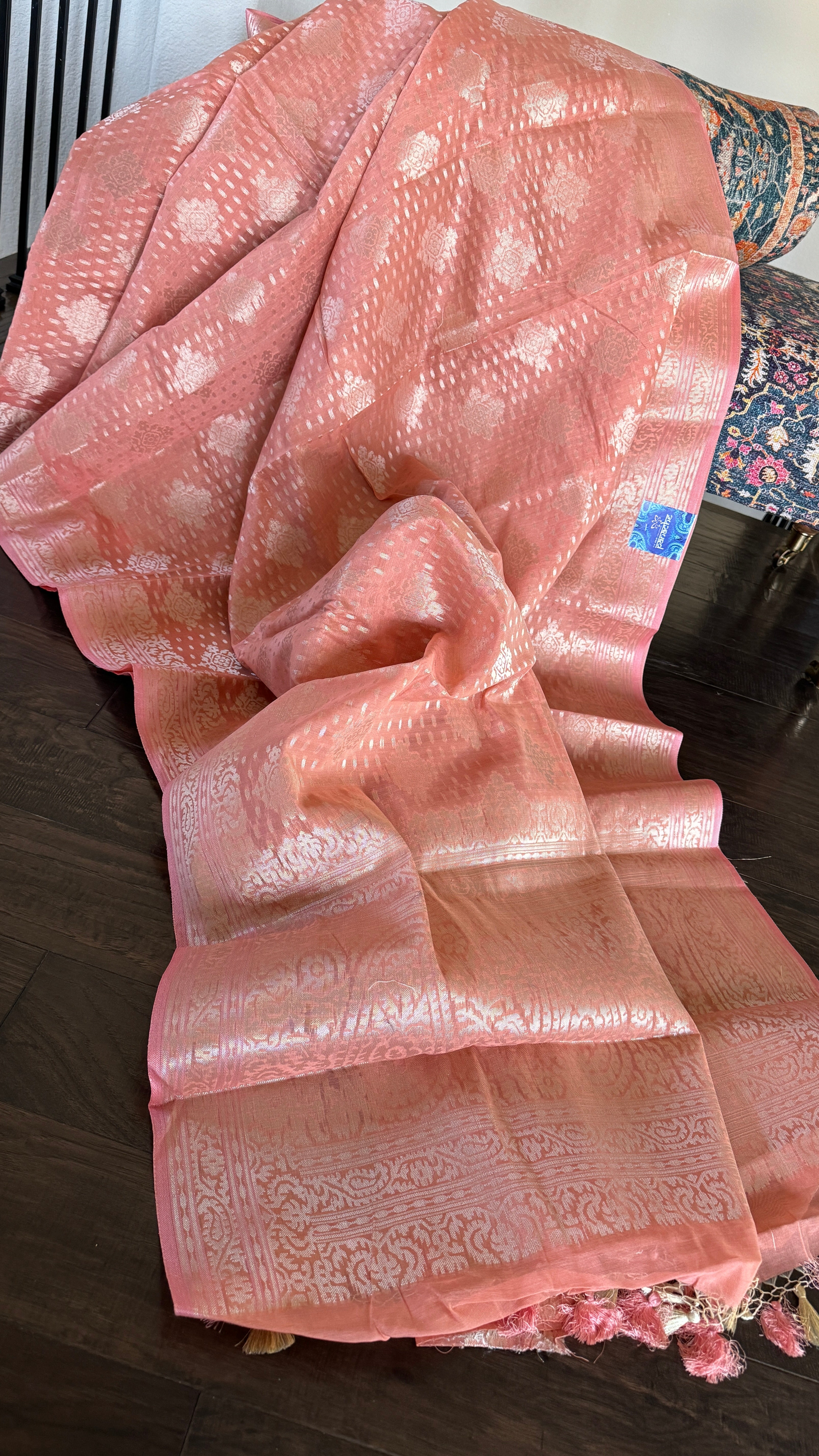 Cotton Silk Banarasi - Peach Antique Zari