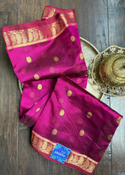 Pure Chanderi Pattu Silk - Magenta Pink Paisley Woven