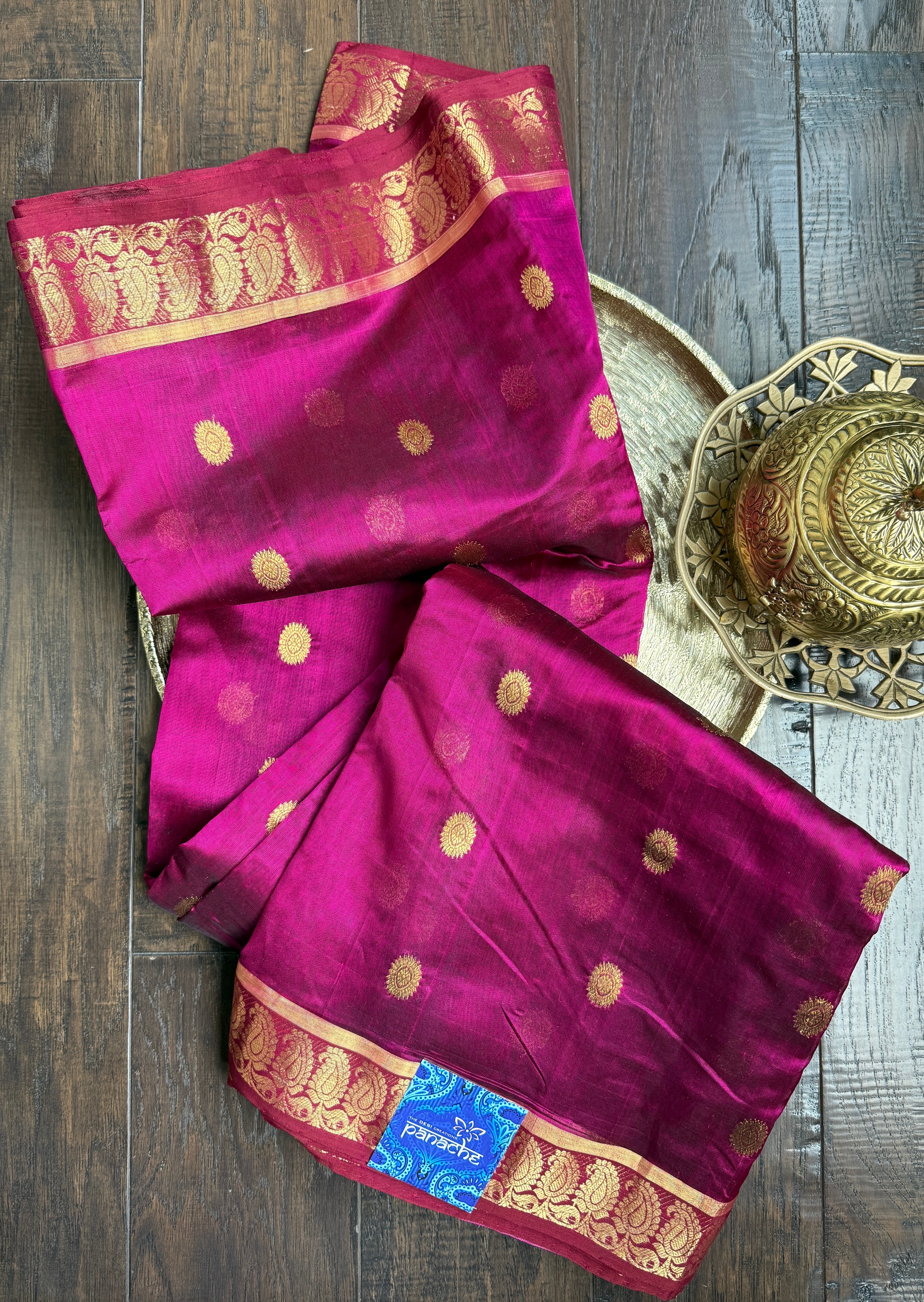 Pure Chanderi Pattu Silk - Magenta Pink Paisley Woven