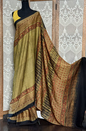Modal Silk Ajrakh - Greenish Yellow Black Checkered