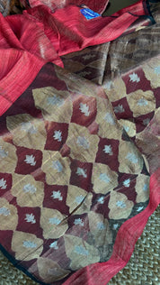 Pure Matka Silk - Red Muslin Jamdaani Palla